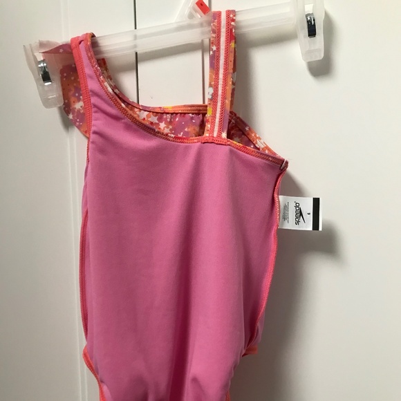 Speedo Girls  One Piece Swimsuit Coral Pink with Star Ruffle Size 6 NWOT - Picture 6 of 9